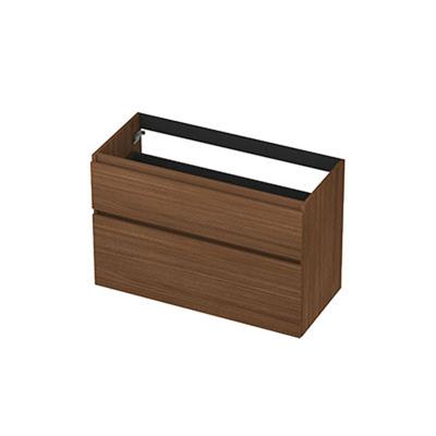 INK - Onderkast 2 Laden Greeploos met Houten Keerlijst A-symmetrisch - 1000x450x650 Mm - Warm Walnoot