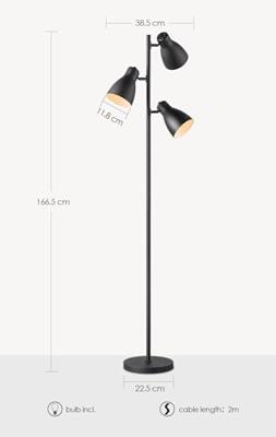 Moderne vloerlamp | 38.5/38.5/166.5cm | Zwart | 3 lichts staande lamp | geschikt voor E27 LED lichtbron | met voetschakelaar
