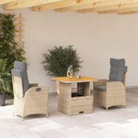 3-delige Tuinset met kussens poly rattan beige - thumbnail
