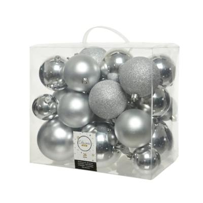 Decoris kerstballen set Plastic 26st zilver 6-8-10cm Decoris kerstballen set Plastic 26st zilver 6-8-10cm