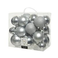 Decoris kerstballen set Plastic 26st zilver 6-8-10cm - thumbnail