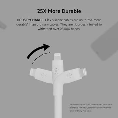 Belkin BoostCharge Flex siliconen USB Type C/Lightning-kabel (2 m), MFi-gecertificeerde 20 W PD Power Delivery-snellaadkabel voor iPhone 14/14 Plus, 13, 12, Pro, Max, mini, SE, iPad en meer – Wit