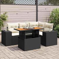 5-delige Loungeset met kussens poly rattan zwart - thumbnail