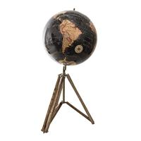 Clayre & Eef Wereldbol 31x31x67 cm Zwart Hout Metaal Globe - thumbnail
