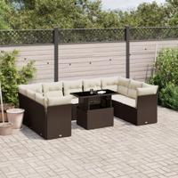 10-delige Loungeset met kussens poly rattan bruin - thumbnail