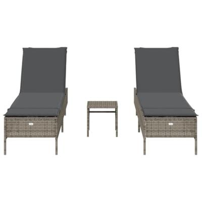 3-delige Ligbeddenset met kussens poly rattan grijs