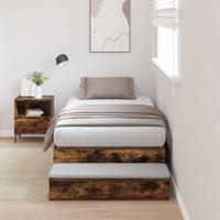 Opbergbedframe met lade Gerookt eiken 90 cm Bewerkt hout - thumbnail