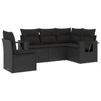 5-delige Loungeset met kussens poly rattan zwart - thumbnail