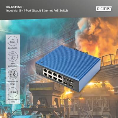 Digitus DN-651153 Industrial Ethernet Switch 8 + 4 poorten 10 / 100 / 1000 MBit/s PoE-functie Digitus DN-651153 Industrial Ethernet Switch 8 + 4 poorten 10 / 100 / 1000 MBit/s PoE-functie