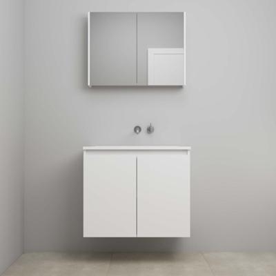 On-Line Badkamermeubelset - 80 cm - Bouwpakket - Greeploos 2 Deuren - Acryl Wastafel - zonder Kraangat - Spiegelkast - Hoogglans Wit