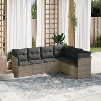 6-delige Loungeset met kussens poly rattan grijs - thumbnail