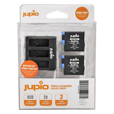 Jupio Value Pack: 2x Battery GoPro HERO8 AHDBT-801 1260mAh + Compact USB Triple Charger (update version)