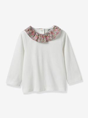 T-shirt met kraag van Liberty® stof baby - biologisch katoen CYRILLUS roze, bedrukt