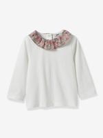 T-shirt met kraag van Liberty® stof baby - biologisch katoen CYRILLUS roze, bedrukt - thumbnail