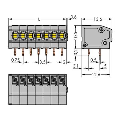 WAGO 805-305 Veerkrachtklemblok 1.50 mm² Aantal polen 5 Grijs 260 stuk(s)