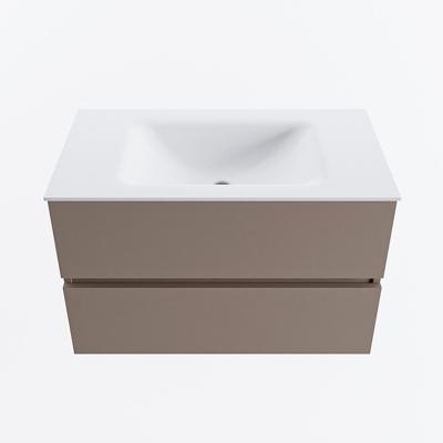 MONDIAZ VICA 80cm badmeubel onderkast Smoke 2 lades. Wastafel CLOUD midden zonder kraangat, kleur Talc.