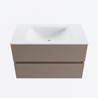 MONDIAZ VICA 80cm badmeubel onderkast Smoke 2 lades. Wastafel CLOUD midden zonder kraangat, kleur Talc. - thumbnail