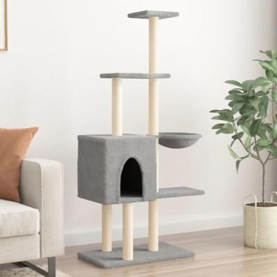 VidaXL Kattenmeubel met sisal krabpalen 145 cm lichtgrijs VidaXL Kattenmeubel met sisal krabpalen 145 cm lichtgrijs