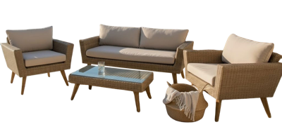 Andalucia lounge set 4pcs light yellow alu/grey wicker/acacia teak look Eurofar - Eurofar