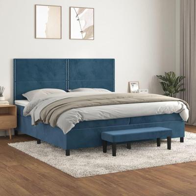 Boxspring met matras fluweel donkerblauw 200x200 cm