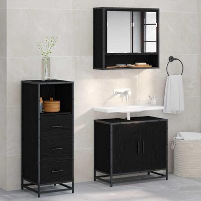 Badkamermeubelset met lade 3 pcs Zwart eiken 65 x 33 x 60 cm
