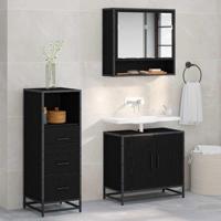 Badkamermeubelset met lade 3 pcs Zwart eiken 65 x 33 x 60 cm - thumbnail