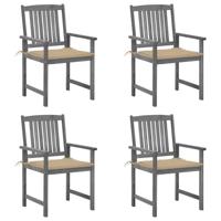 Tuinstoelen 4 st met kussens massief acaciahout grijs - thumbnail