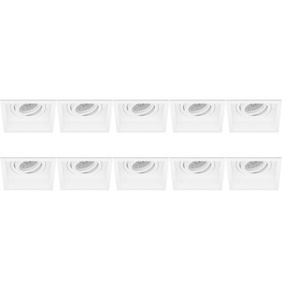 Vierkante Inbouwspot GU10 - Kantelbaar Wit Aluminium - 10 Pack - 105mm