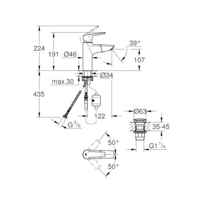 Grohe QuickFix Start M-size wastafelkraan met uittrekbare uitloop en push-up waste chroom Grohe QuickFix Start M-size wastafelkraan met uittrekbare uitloop en push-up waste chroom