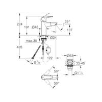 Grohe QuickFix Start M-size wastafelkraan met uittrekbare uitloop en push-up waste chroom - thumbnail