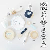 Houten servies Blauw/Wit (10-delig) - thumbnail