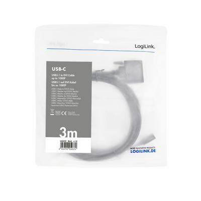 LogiLink UA0332 video kabel adapter 3 m USB Type-C DVI-D Zwart