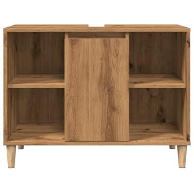 Badkamerkast 80x33x60 cm bewerkt hout artisanaal eikenkleur
