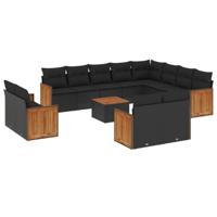 13-delige Loungeset met kussens poly rattan zwart - thumbnail