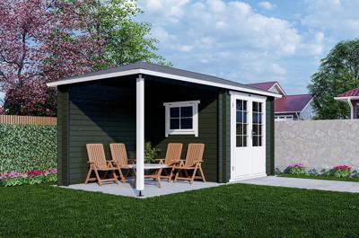 Interflex 2525Z Blokhut 250x250 met overkapping 250 cm 28 mm vuren compleet gecoat- Puntdak- Hout- Interflex Interflex 2525Z Blokhut 250x250 met overkapping 250 cm 28 mm vuren compleet gecoat- Puntdak- Hout- Interflex