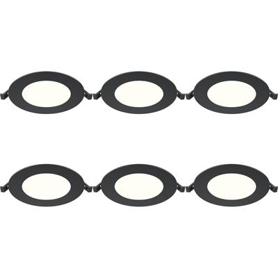 LED Downlight Inbouwspot Dimbaar 6 Stuks - Brinton Thin - 6W 470lm 120° Bundelhoek - Natuurlijk Wit 4000K - IP40 - Rond - Zwart - Ø128mm Buitenmaat - Ø110mm Zaagmaat