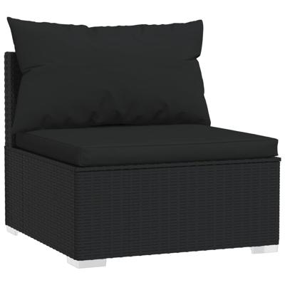 6-delige Loungeset met kussens poly rattan zwart