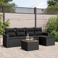 6-delige Loungeset met kussens poly rattan zwart - thumbnail