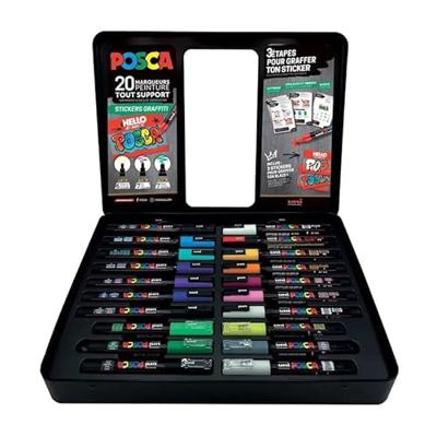 Posca paintmarkers, metalen doos van 20 stuks, assorti, ontwerp Stickers Graffiti