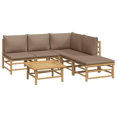 6-delige Loungeset met kussens bamboe taupe