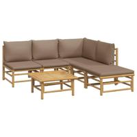 6-delige Loungeset met kussens bamboe taupe - thumbnail