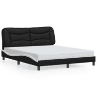 Bedframe met hoofdbord kunstleer zwart en wit 160x200 cm - thumbnail
