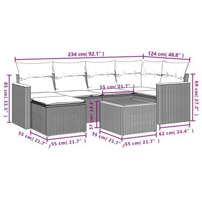 6-delige Loungeset met kussens poly rattan zwart - thumbnail