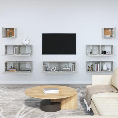 7-delige Tv-meubelset bewerkt hout betongrijs - thumbnail