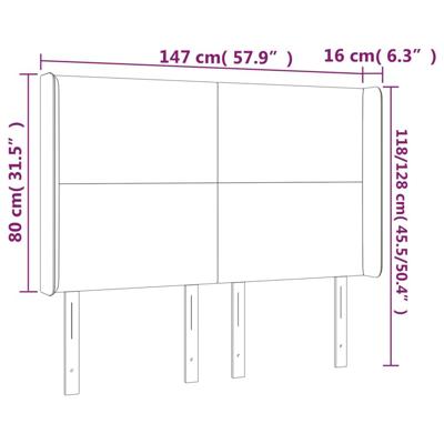 Hoofdbord met randen 147x16x118/128 cm stof lichtgrijs - thumbnail
