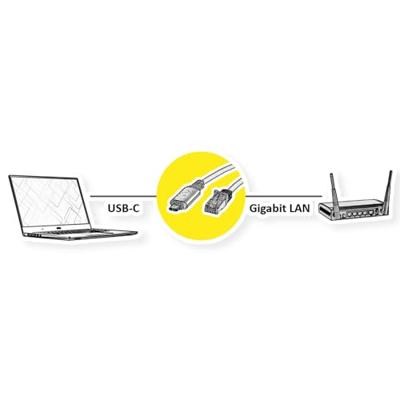 VALUE usb 3.2 Gen 2 type C naar gigabit ethernet converterkabel, zwart, 5m