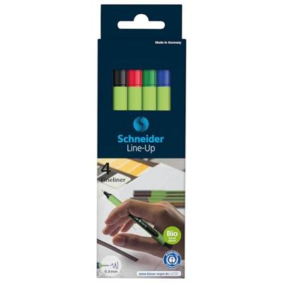 Schneider fineliner Line-Up, etui van 4 stuks in geassorteerde kleuren
