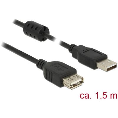 DeLock verlengkabel USB 2.0 type-A stekker > USB 2.0 type-A bus 1,5 m zwart