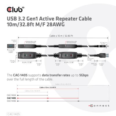 club3D CAC-1405 USB-kabel USB 3.2 Gen1 RJ45 10.00 m Zwart