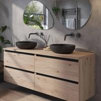 Saqu Gaia badmeubel incl. afdekblad 160x51x62cm naturel eiken - zwarte greeplijst - thumbnail
